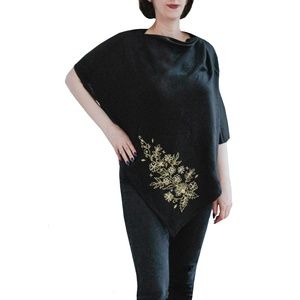 Zoe Madison Floral Embroidery Black Poncho : New